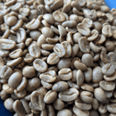 A close-up pile of raw, unroasted coffee beans with a light green color.